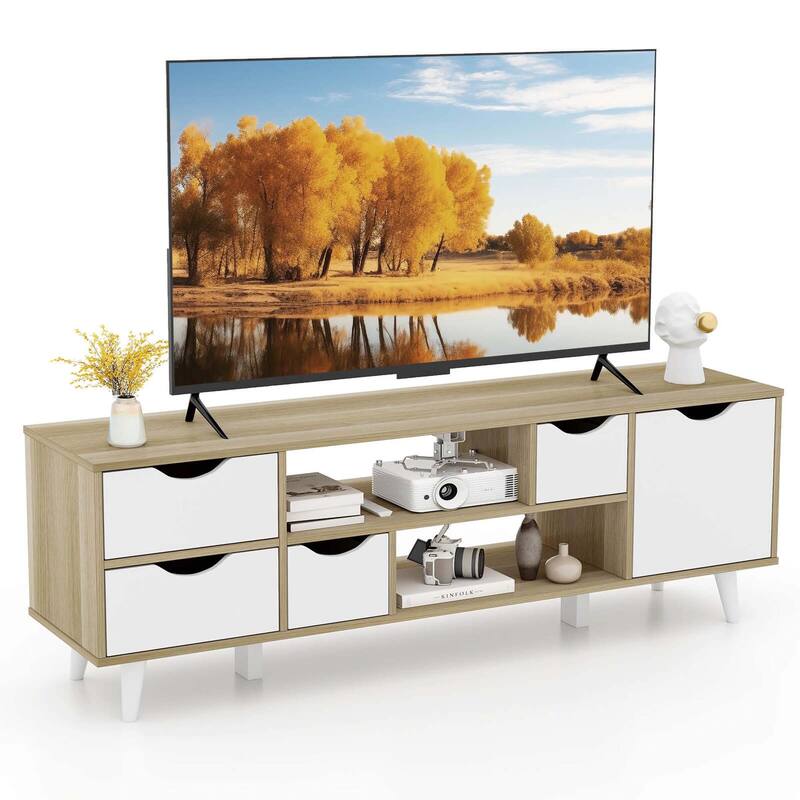 Costway TV Stand for TVs up to 55" with Storage 4 Drawers & 2 Open - See Details - Oak - See Details