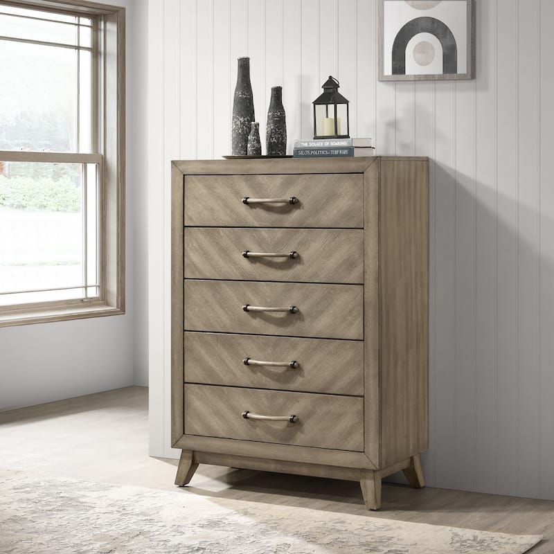 Roundhill Furniture Arena Contemporary 5-Drawer Chest in Antique Gray