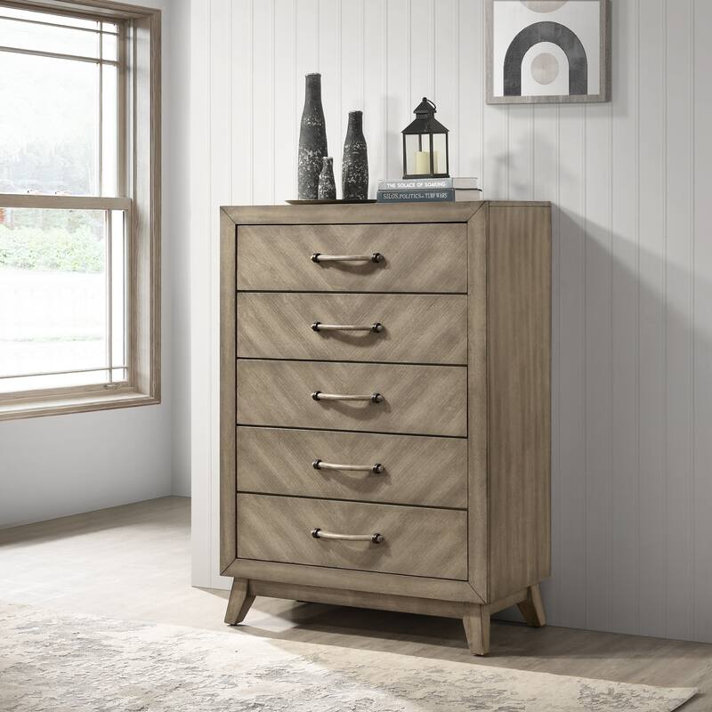 Roundhill Furniture Arena Contemporary Wood Bedroom Set: Panel Bed, Dresser, Mirror, Nightstand, Chest in Antique Gray