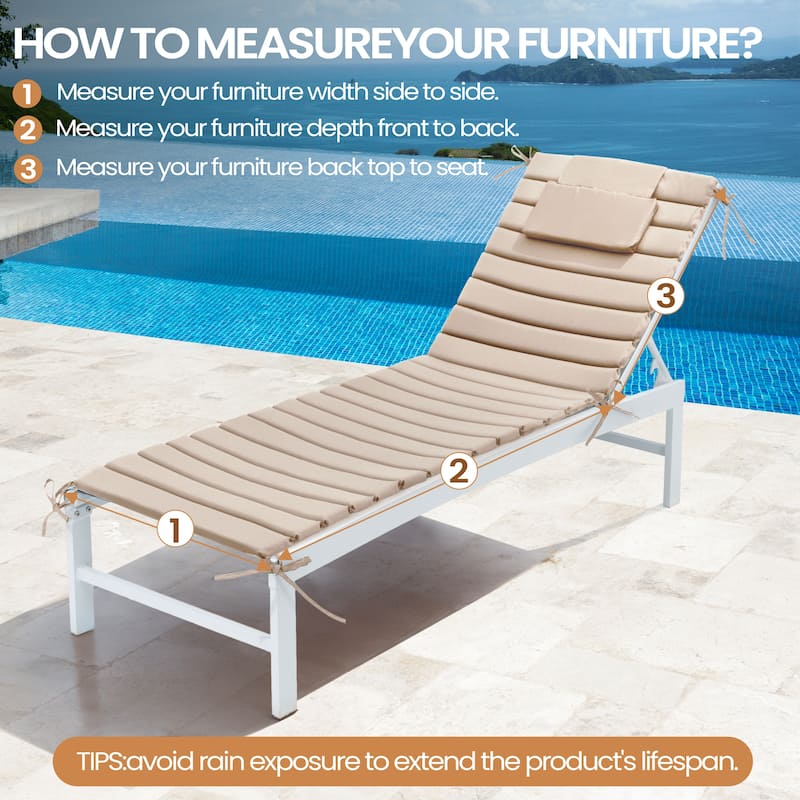 Pellebant Outdoor Chaise Lounge Cushions Patio Lounger Pad with Straps