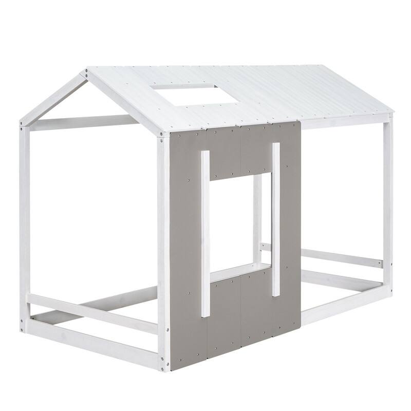 Wooden Twin Size House Platform with Roof and Window
