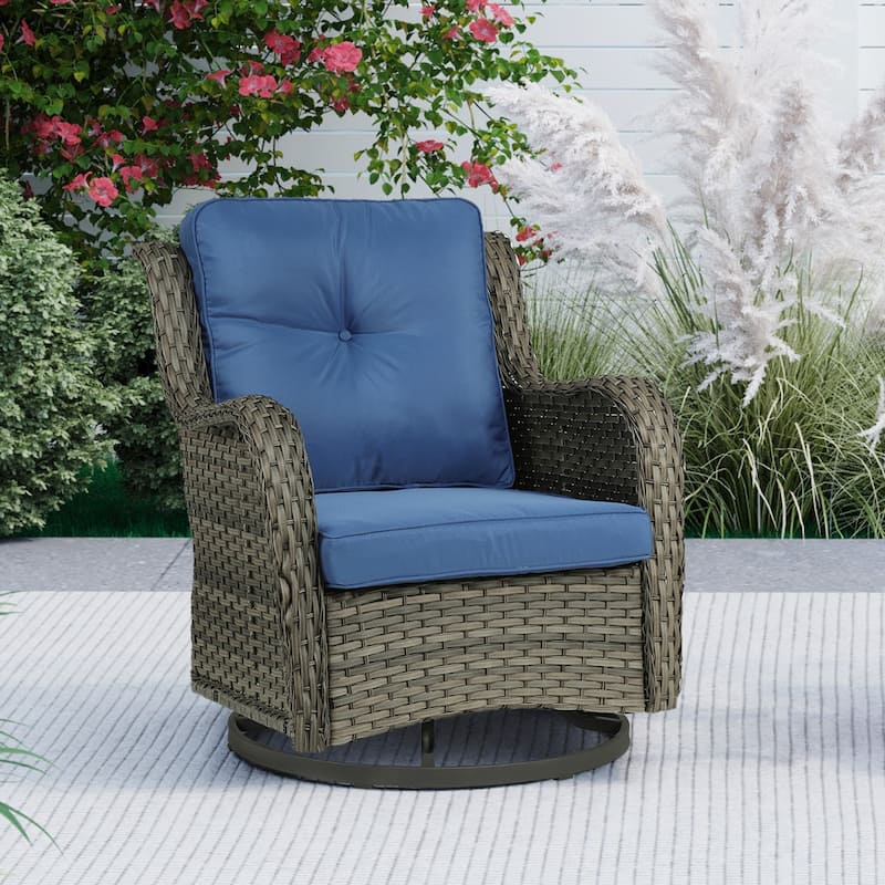 Outdoor Rattan Swivel Gliders Rocking Chair - Royal Blue