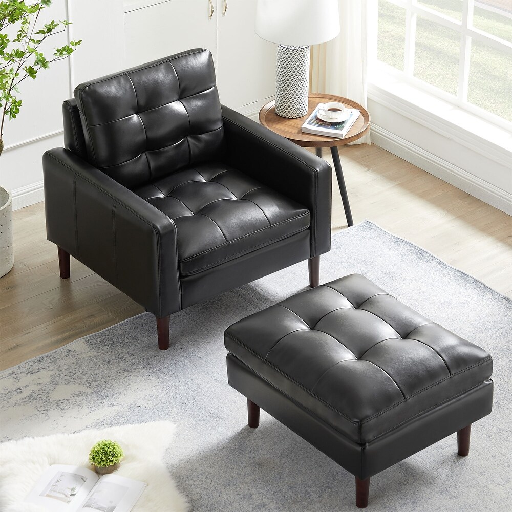 modern black leather chair with ottoman