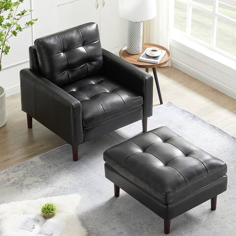 Modern Air Leather Single Sofa Chair, Living room chair, Comfortable Armchair with Solid Wood Legs