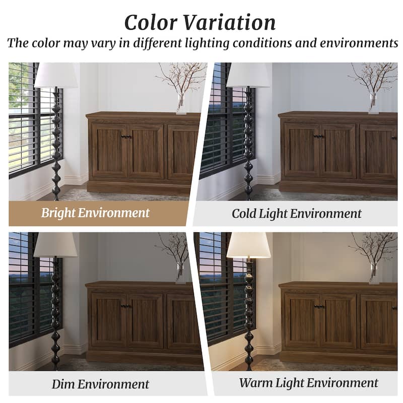 72" Sideboard Cabinet with 4 Doors, Minimalist TV Stand with 2 Compartments for Living Room, Dark Walnut
