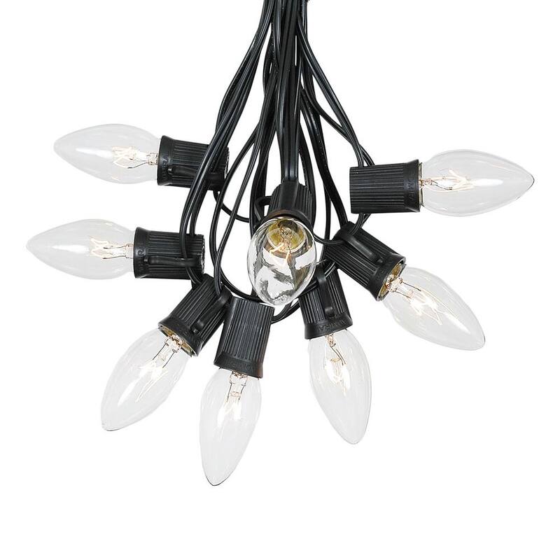 25 Foot C9 Twinkle Christmas Light Set, Hanging String Lights, Black Wire - Clear