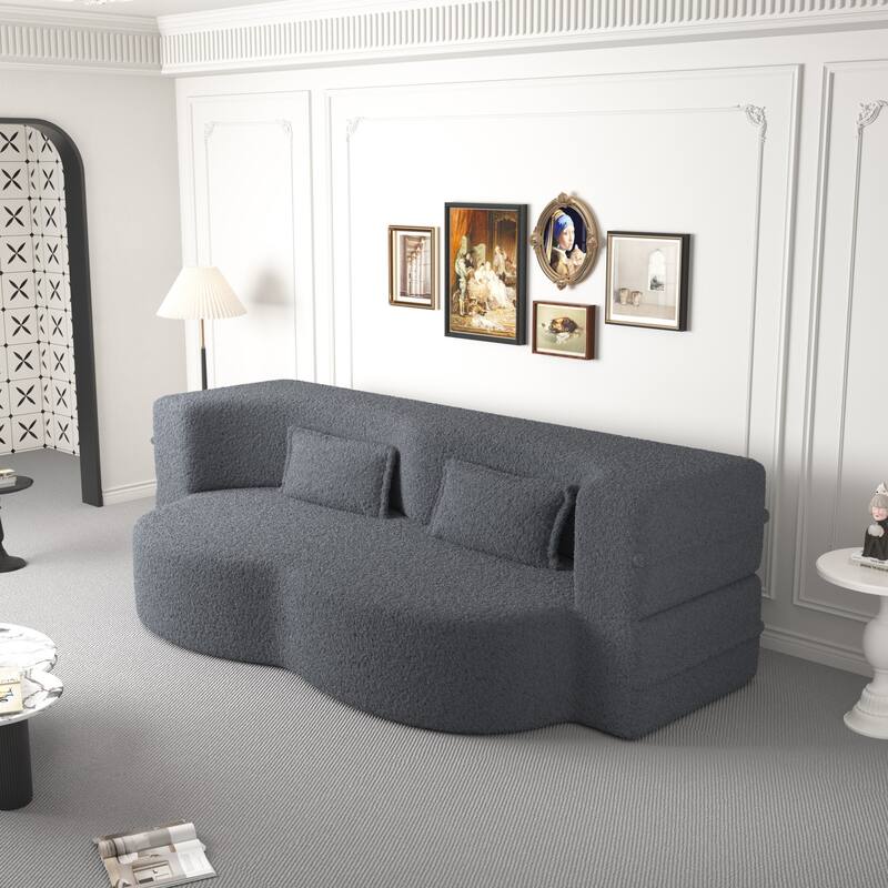 Modern Floor Sofa with 2 Pillows Foam-Filled Sleeper Sofa Bed