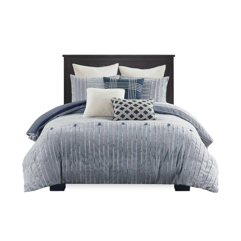 Madison Park Signature Essence Oversized Cotton Clipped Jacquard Comforter Set with Euro Shams and Throw Pillows