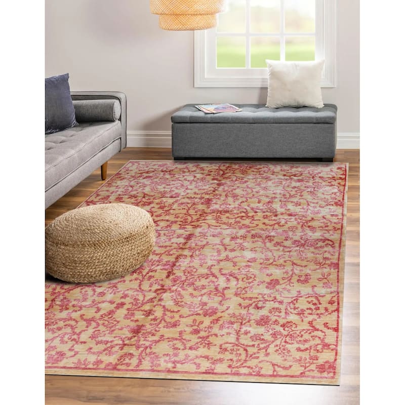 Red/Natural Classic Floral Area Rug, Luxurious Soft Texture with Elegant Floral Design for Home Interiors - L