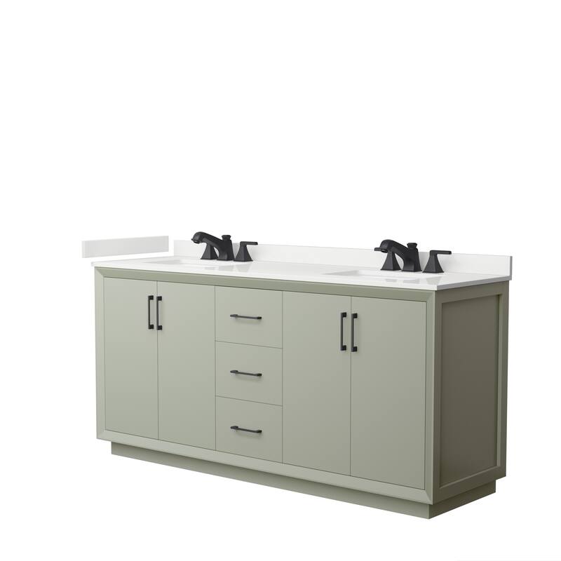 Strada 72-inch Double Vanity, Quartz Top - Light Green, Black Trim, White Quartz Top