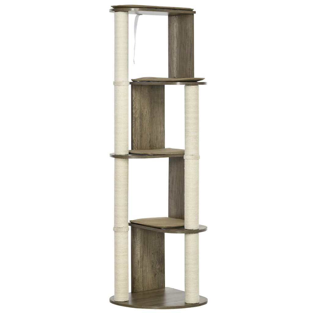 PawHut 65" Corner Modern Cat Tree Tall for Climbing, Large Multilevel Cat Tower with Scratching Posts, Small-Fit Kitten Tower