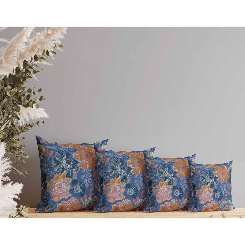 Painted Petalscape Faux Suede Reversible Throw Pillow Blue and Rust