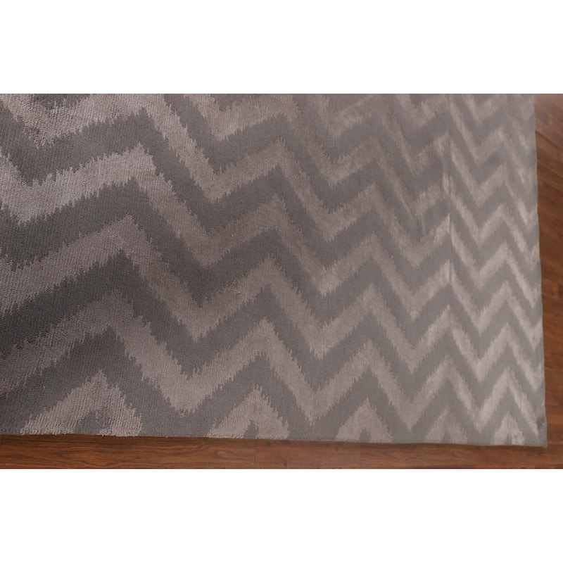 Chevron Style Nepalese Area Rug Handmade Wool Carpet - 8'11" x 11'7"