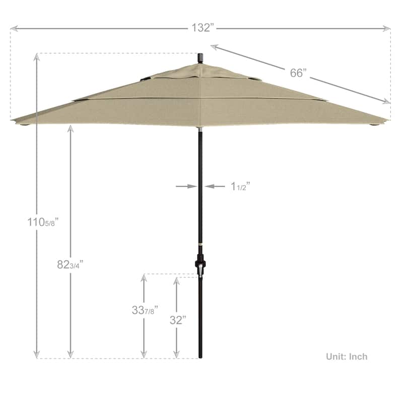 California Umbrella 11' Rd Golden State Series Patio Umbrella Bronze Aluminum Frame Crank Lift Collar Tilt Sunbrella