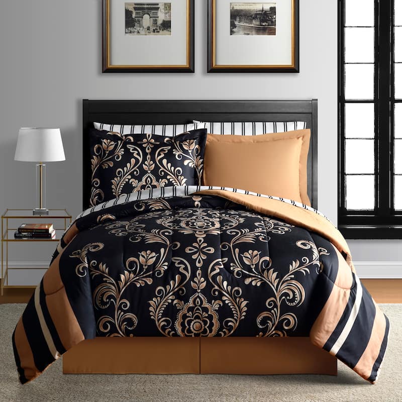 Lanwood Home Sabrina Reversible 6-Piece Bed-in-A-Bag Comforter Set - Queen