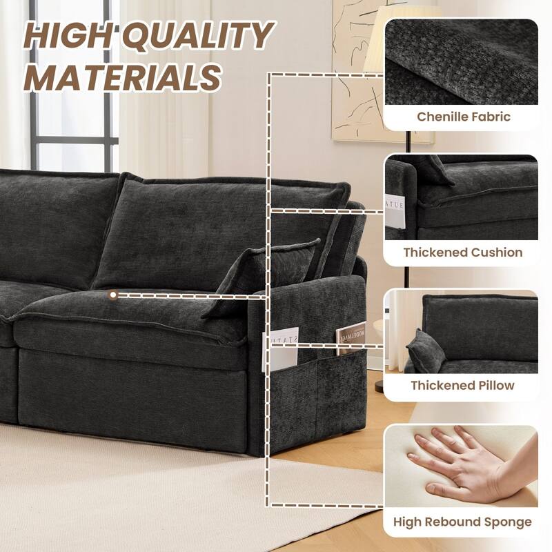 73.6" Corduroy Convertible 3-in-1 Sofa Bed with Charging Ports