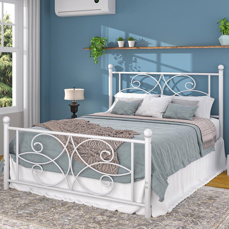 VECELO Metal Bed Frame with High Headboard and Footboard, Platform Beds with Heavy Duty Mattress Foundation
