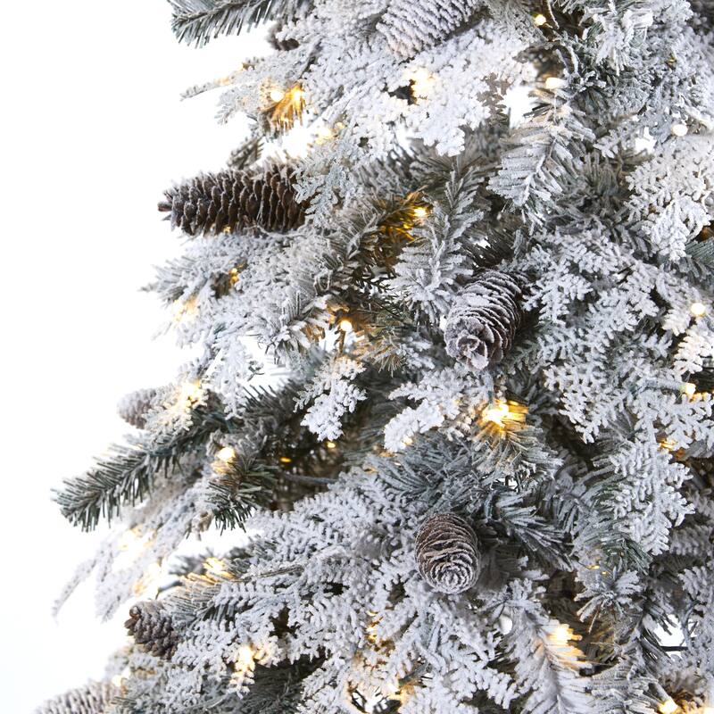 8' Flocked Montana Down Swept Spruce Artificial Christmas Tree with Pinecones and 500 LED Lights