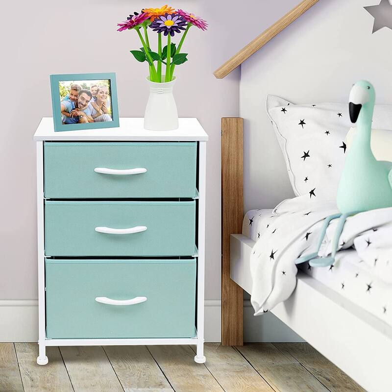 Nightstand 3-Drawer Shelf Storage - Bedside Furniture End Table Chest