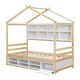 preview thumbnail 9 of 9, Natural Twin Size House Bed with Roof Frame, Bedside-shelves, and Under Bed Storage Unit