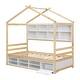 preview thumbnail 21 of 33, Wooden House-shaped Twin House Bed with Bedside Built-in Storage Shelves,Under Bed Storage for Home