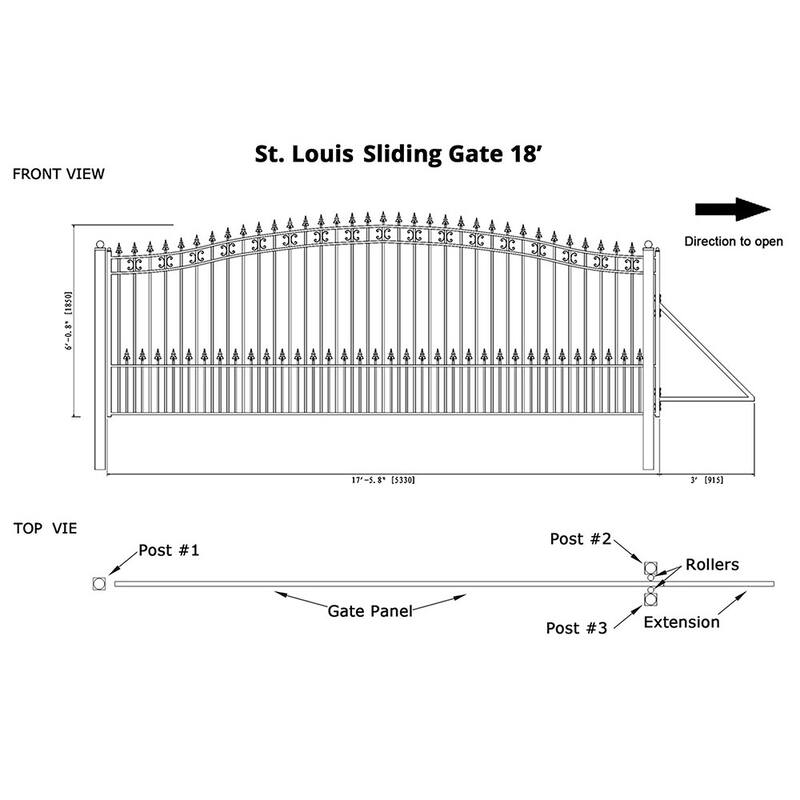 ALEKO Steel Single Sliding 18' Driveway Gate St. Louis Style with Gate Opener
