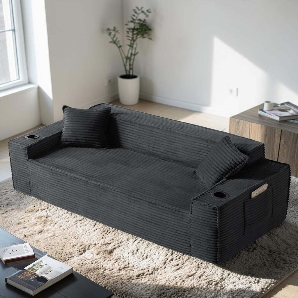 3 Seater Boneless Sofa Couch, No Assembly Modern Corduroy Cloud Couch for Apartments and Offices