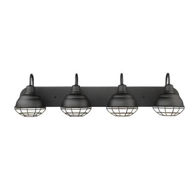 Neo-Industrial Four Light Vanity Light w/Wire Guard
