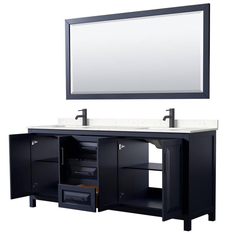 Daria 80 Inch Double Vanity, Cultured Marble Top, 70 Inch Mirror