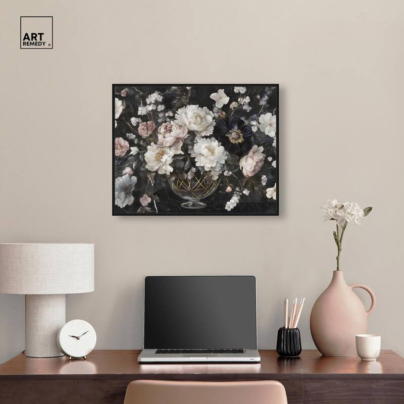 Peonies in Glass Vase Canvas by Art Remedy