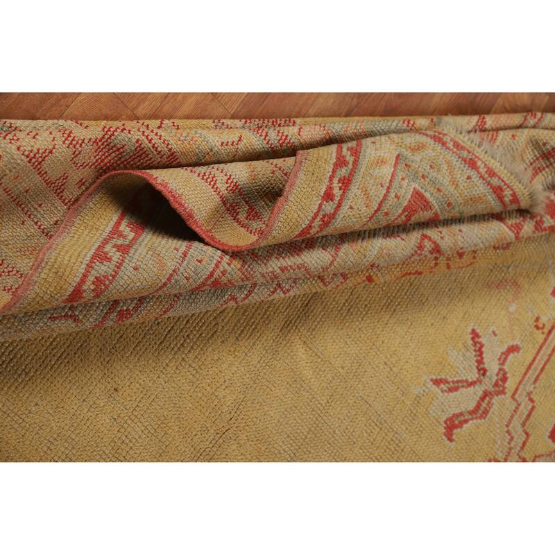 Pre-1900 Antique Vegetable Dye Oushak Turkish Handmade Wool Carpet - 6'9" x 9'6"