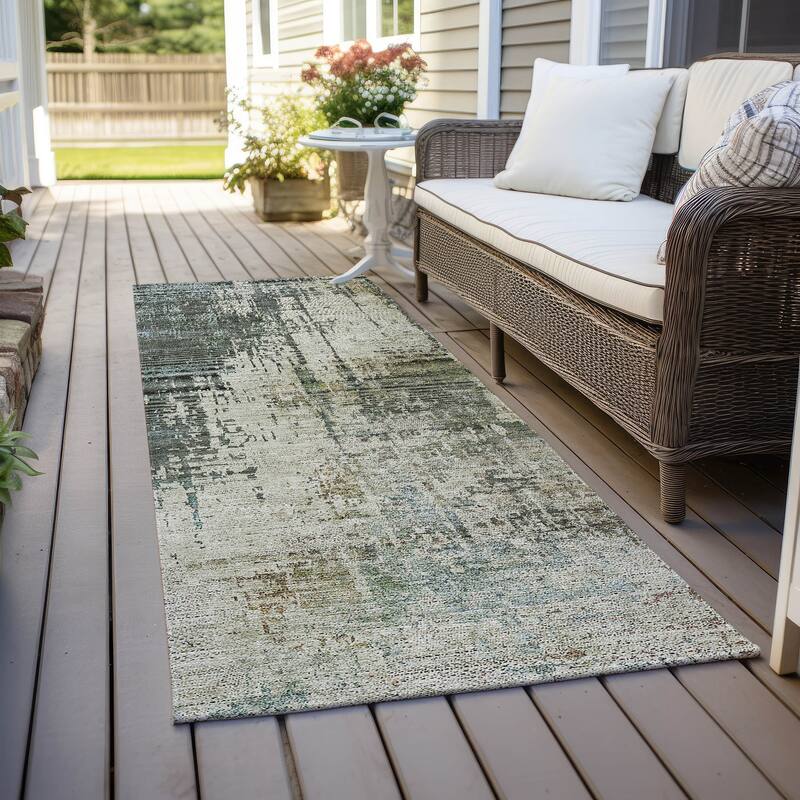 Machine Washable Indoor/ Outdoor Chantille Abstract Ombre Rug - Sage - 2'3" x 7'6"