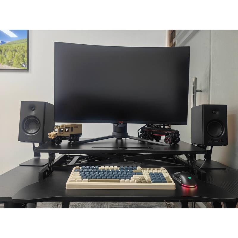 GDFStudio - Amelia Height Adjustable 32 Inch Sit to Stand Desk Converter with Spacious Workstation Design