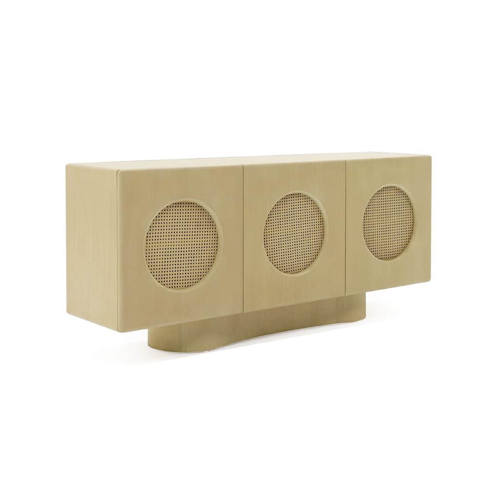 Noe Aky Sideboard Buffet Cabinet, 3 Doors w Rattan Fronts, Brown, 70 Inch