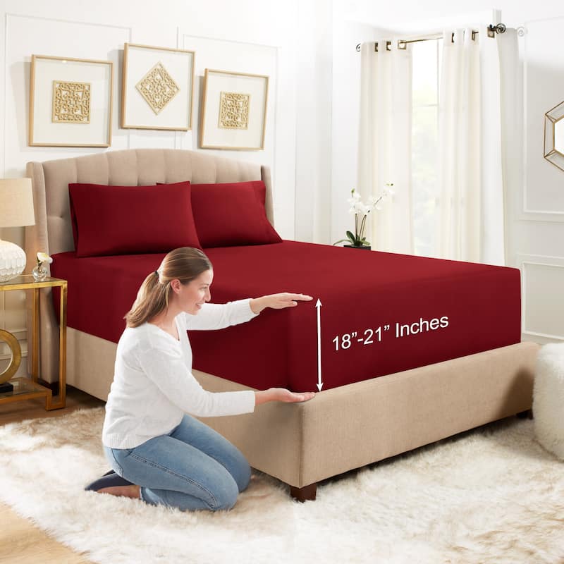 Empyrean Bedding Ultra Soft Microfiber 3 Piece Bed Sheet Set - Extra Deep Pocket Fitted Sheet with 2 Pillowcases - Queen - Burgundy Red
