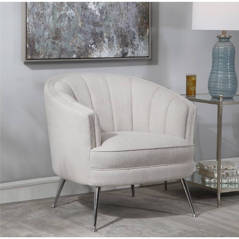 33" Janie Tan Tufted Barrel Back Accent Chair with Tapered Legs