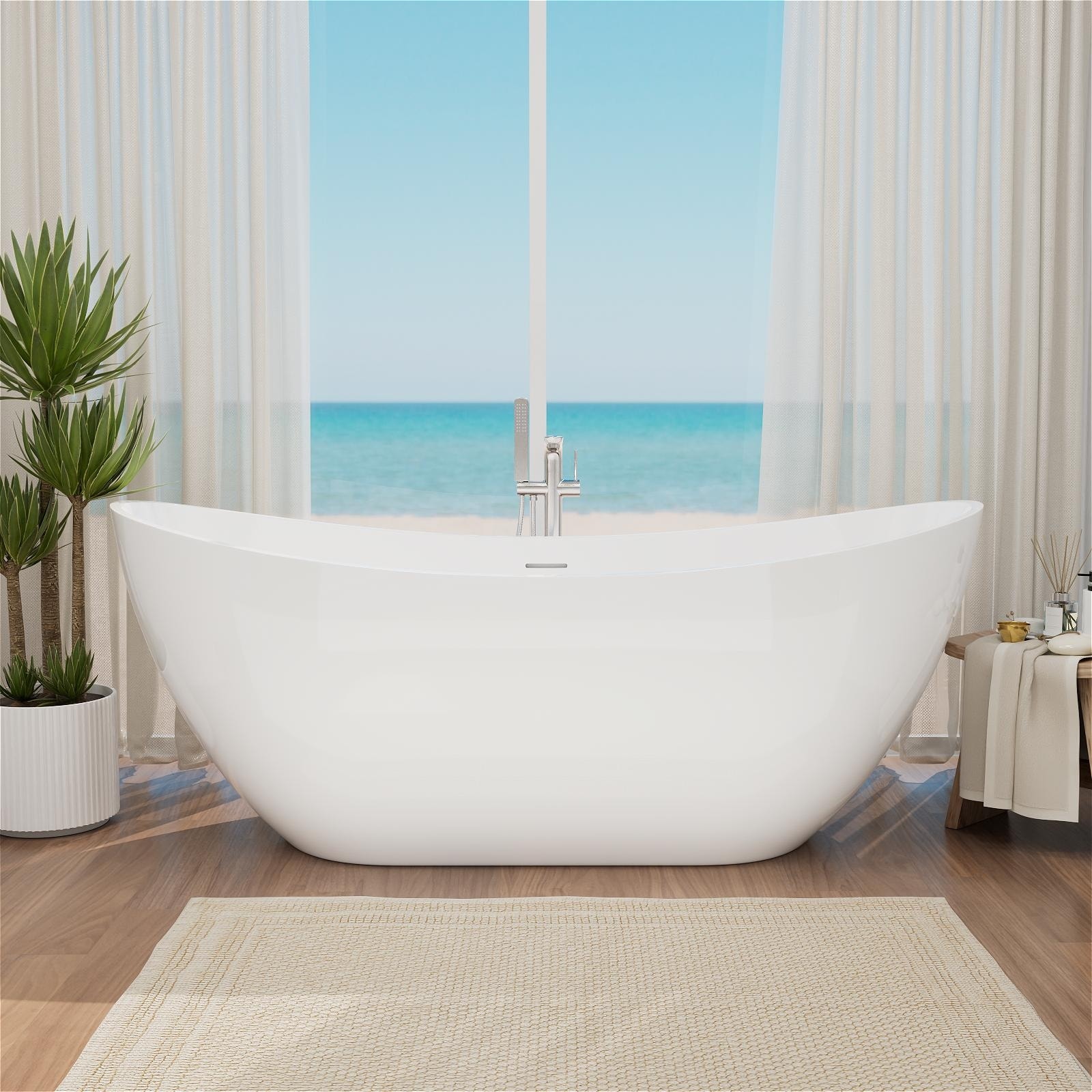 Mokleba 62" Freestanding Double-Slipper Acrylic Bathtub Modern Stand Soaking Tub