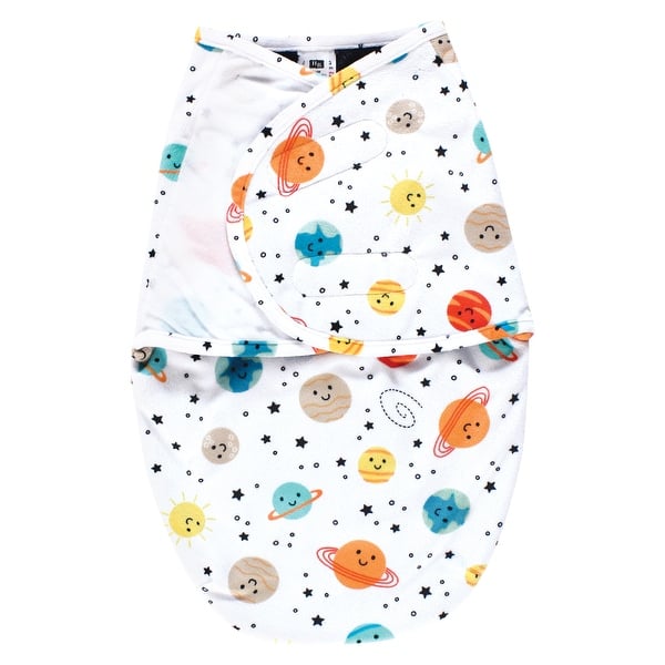 slide 1 of 1, Hudson Baby Plush Faux Fur Swaddle Wrap, Happy Planets, 0-3 Months - Happy Planets - 0-3 Months 0-3 Months - Happy Planets