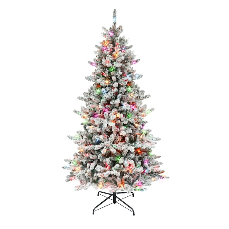 Puleo International 6.5 ft. Pre-lit Flocked ‎Bennington Fir Tree