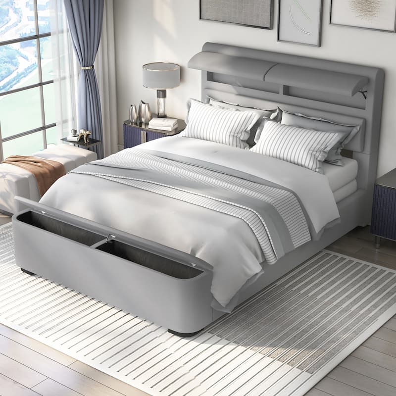Furniture of America Otjen Modern Upholstered Storage Bed - Grey - Twin