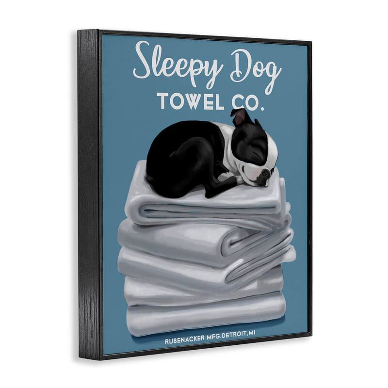 Stupell Sleepy Dog Towel Co. Adorable Boston Terrier Bathroom Framed Wall Art