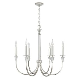Laurent 30" 6-light Polished Nickel Chandelier w/ Crystal Column & Bobeches