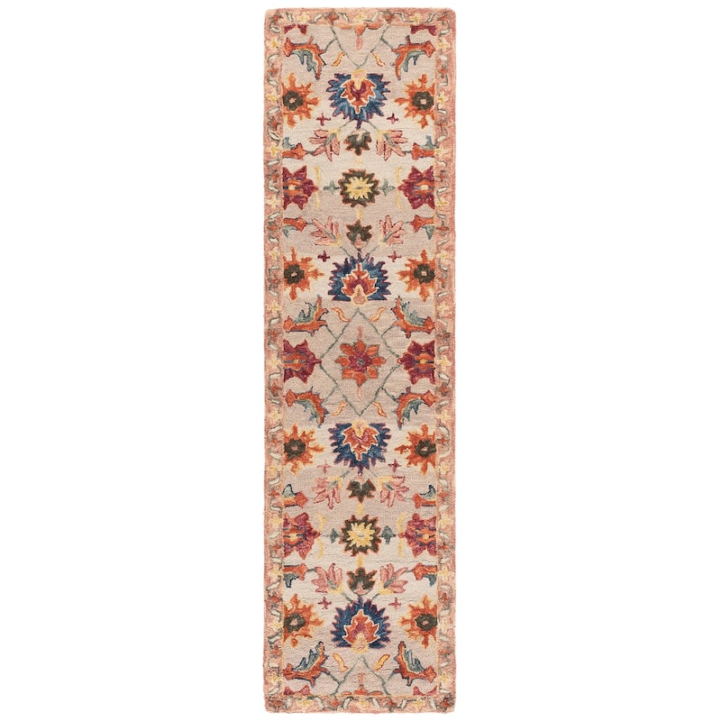 SAFAVIEH Handmade Aspen Miloranka Boho Floral Wool Rug - 2'3" x 9' Runner - Ivory/Rust