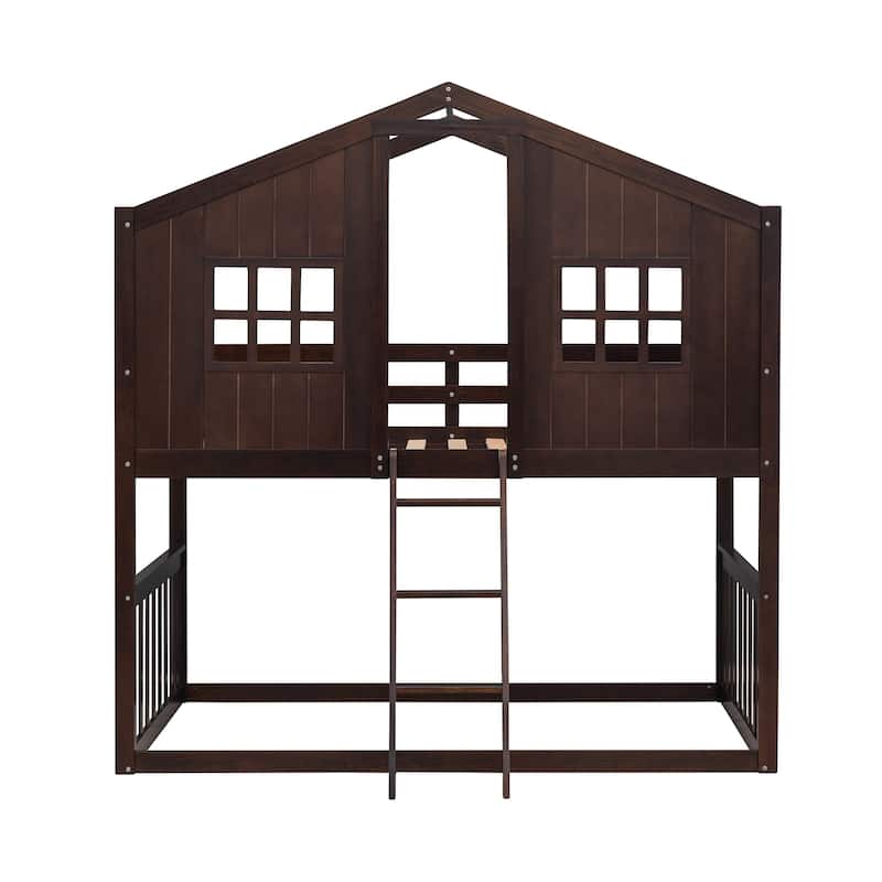 House Bunk Bed With Ladder, Wood Bed
