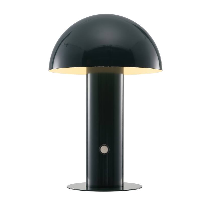 Porcini 10.75" Contemporary Bohemian Rechargeable/Cordless Iron Integrated LED Mushroom Table Lamp, by JONATHAN Y