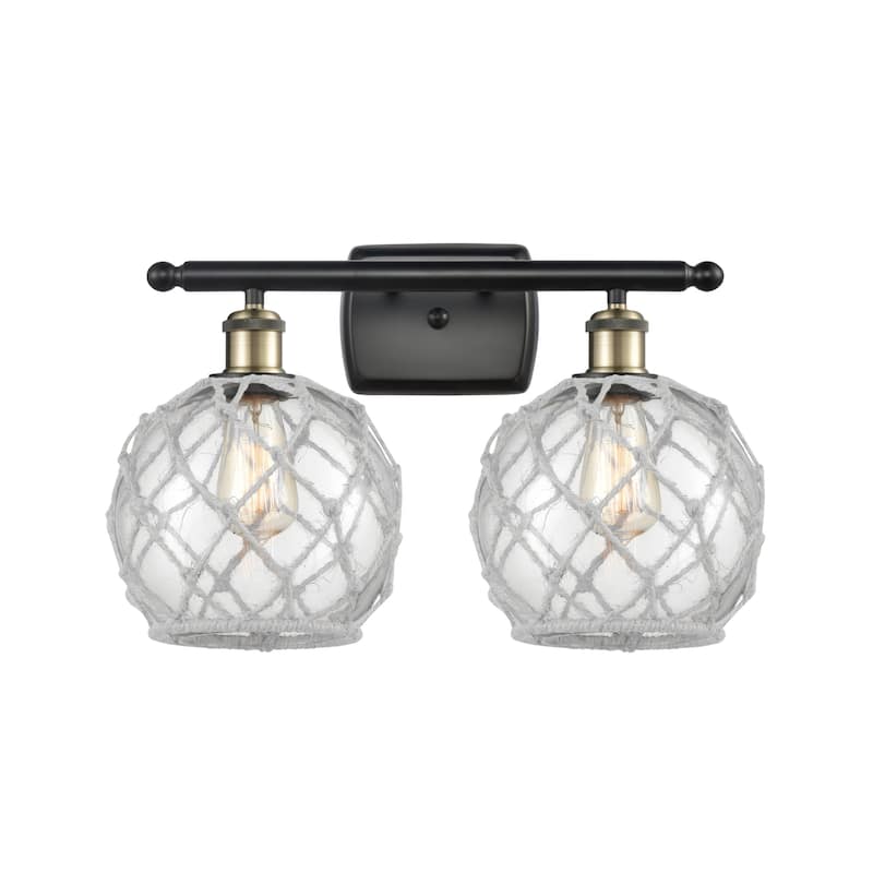 Innovations Lighting Farmhouse Rope 2 Light 16" Wide Bathroom Vanity - Black Antique Brass / Clear / White