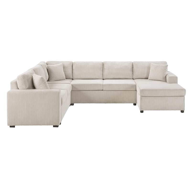 115.3" Corduroy U-Shaped Sectional Sofa with Chaise Lounge and Throw Pillows
