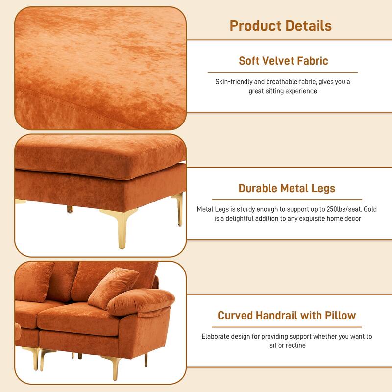 110" Upholstered Velvet U-shaped Sectional Sofa With Chaise Lounge & Ottoman