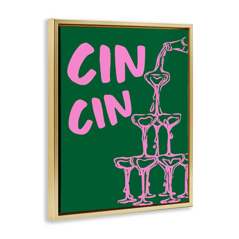 Stupell Green & Pink Cin Cin Framed Floater Canvas Wall Art Design By House of Lulu