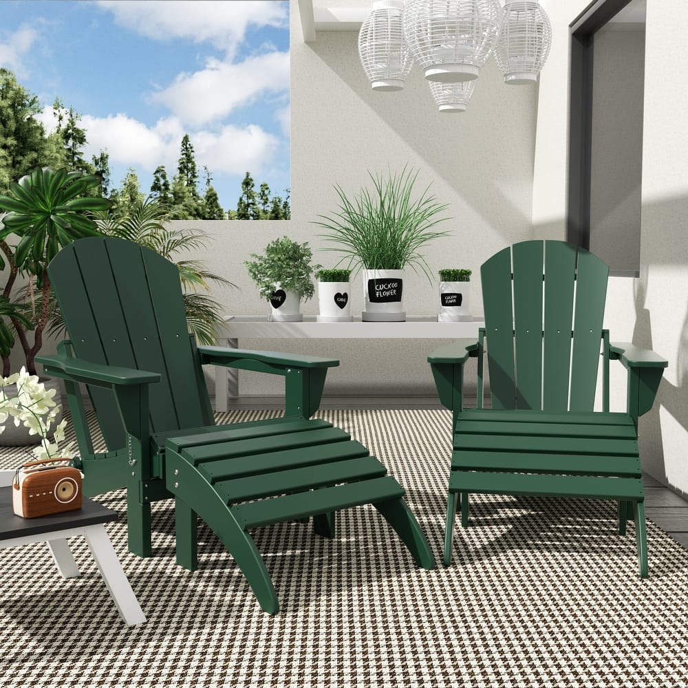 Laguna Hdpe All Weather Outdoor Patio Foldable Adirondack Chairs With Ottomans (5-Piece Set)